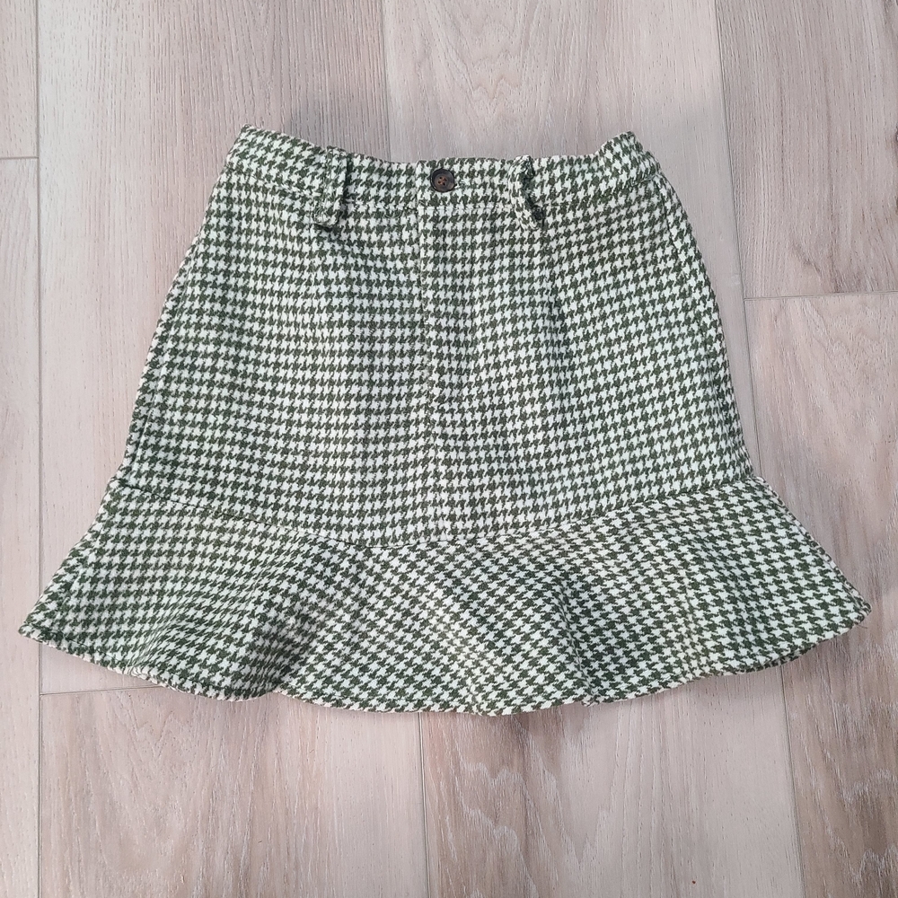 Hayden Girls Green and White Houndstooth Skirt